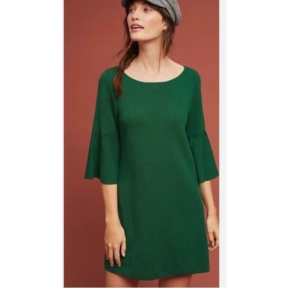 Moth Anthropologie Women's Size XS Chester Bell Sleeve Tunic Sweater Dress Green